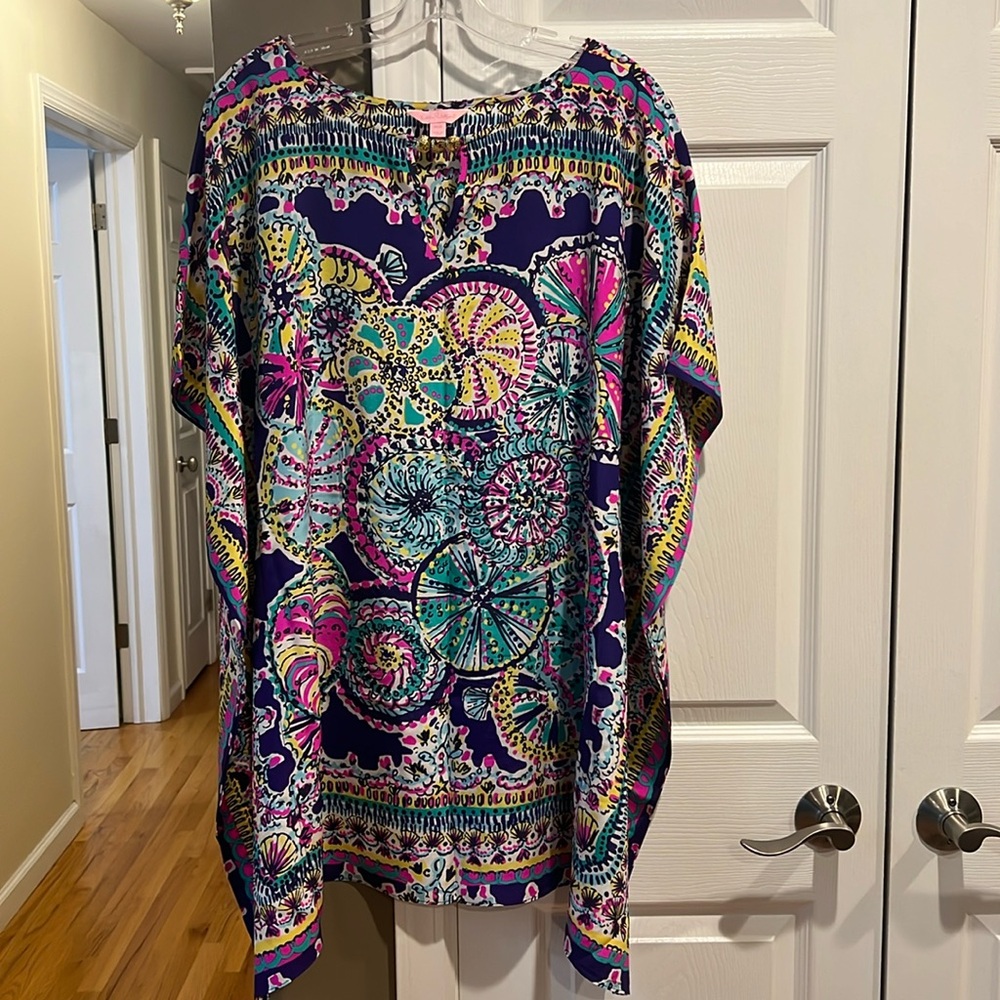 Lilly Pulitzer Lindamarie Skipping Stones Plum Silk Beach Caftan